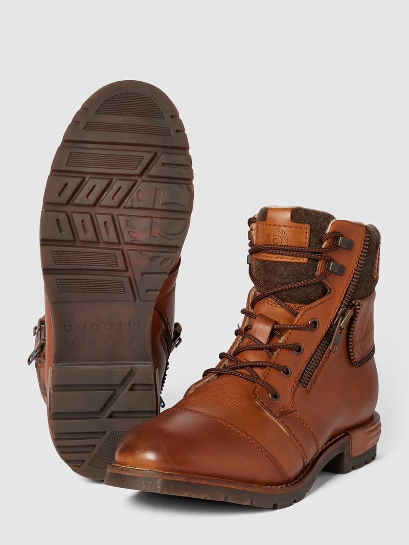 Schnürboots mit Label-Details Modell 'Sentra' in cognac