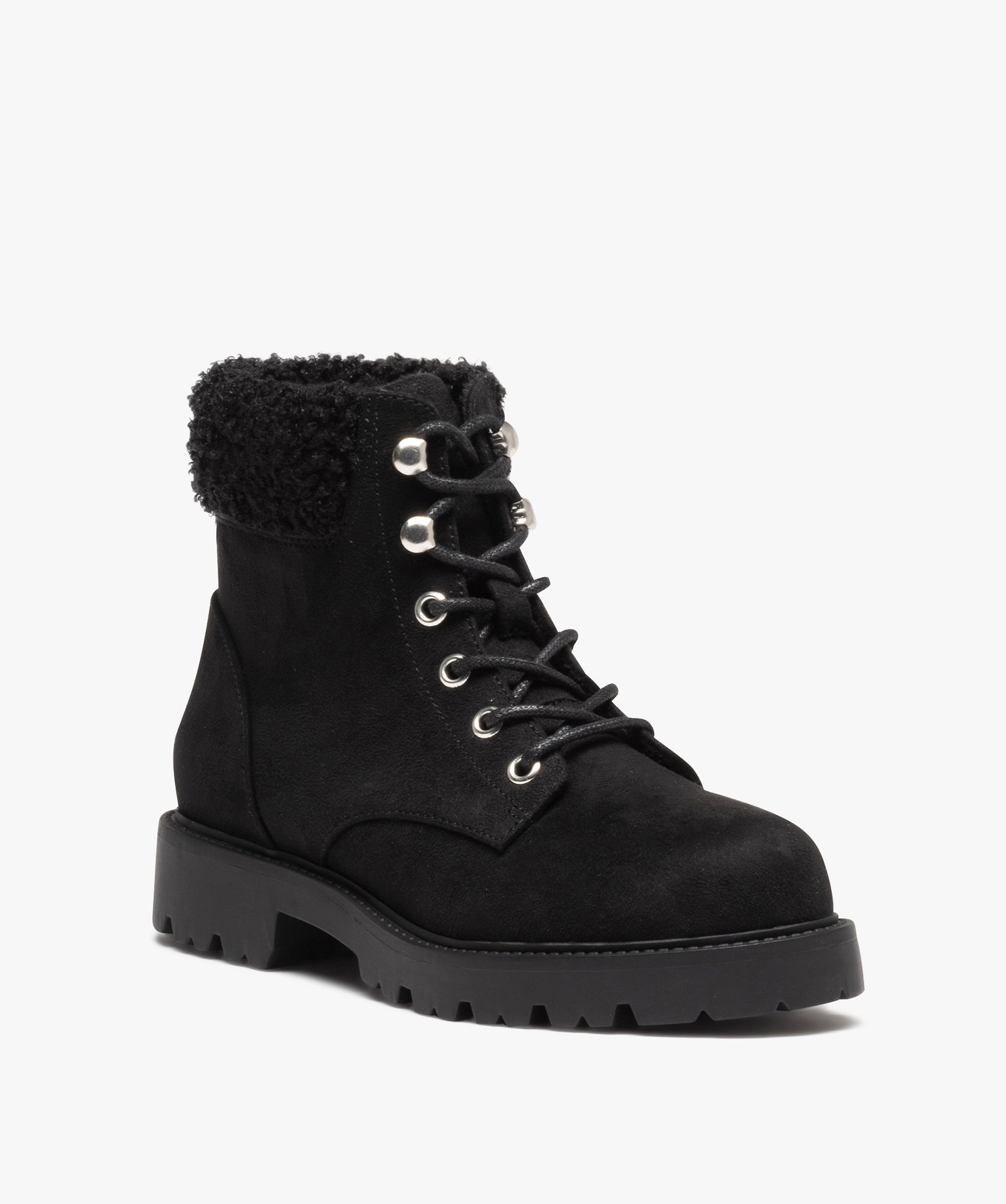 Boots femme unies en suédine à col fourré noir | GEMO