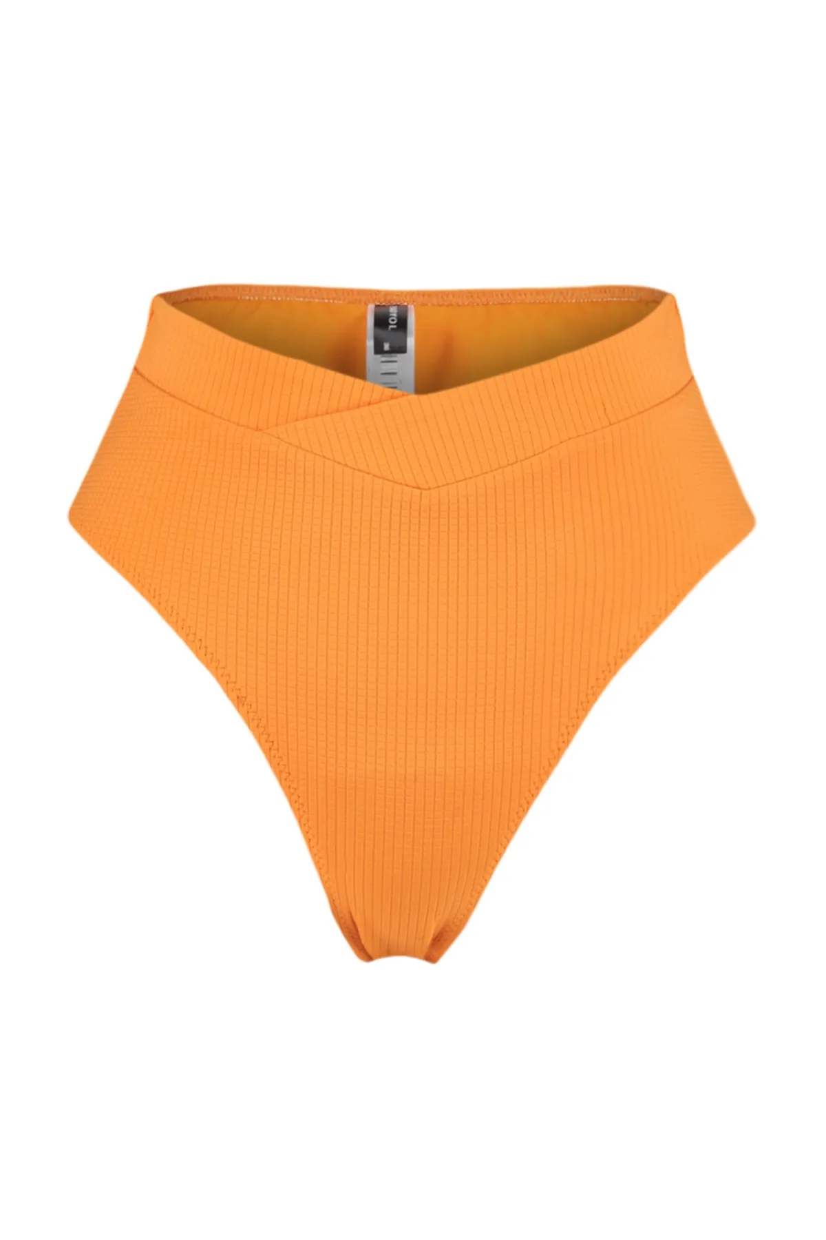 Trendyol Collection  Orangefarbene strukturierte V-Schnitt-Bikinihose mit hoher Taille und normalem Beinverlauf TBESS22BA0122