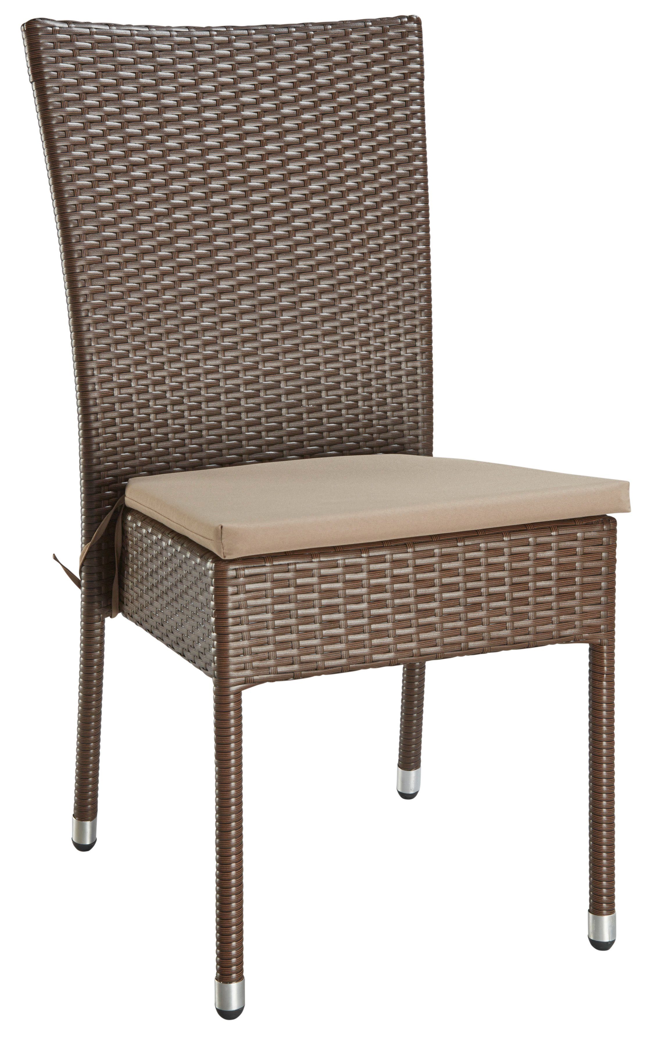 MERXX Gartensessel Caletta (Set, 2-St), 2er Set, Polyrattan, stapelbar, braun, inkl. Auflage