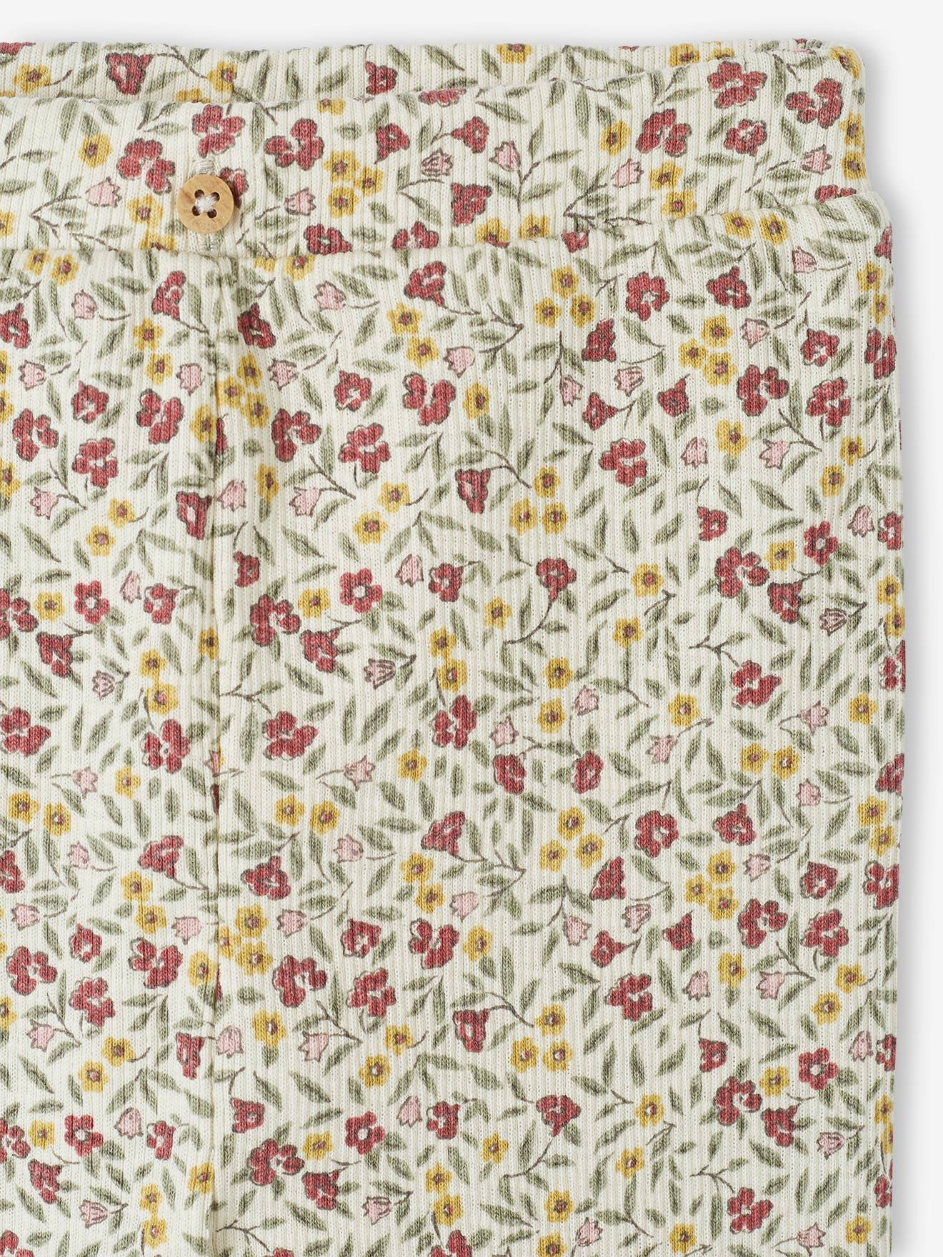Legging imprimé bébé en maille côtelée beige