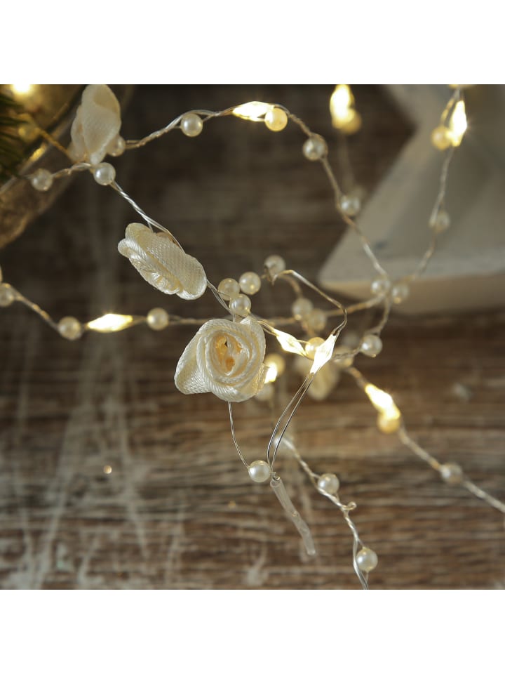 MARELIDA LED Draht Lichterkette Rosen und Perlen 20 LED L: 1,9m in weiß günstig kaufen onesize