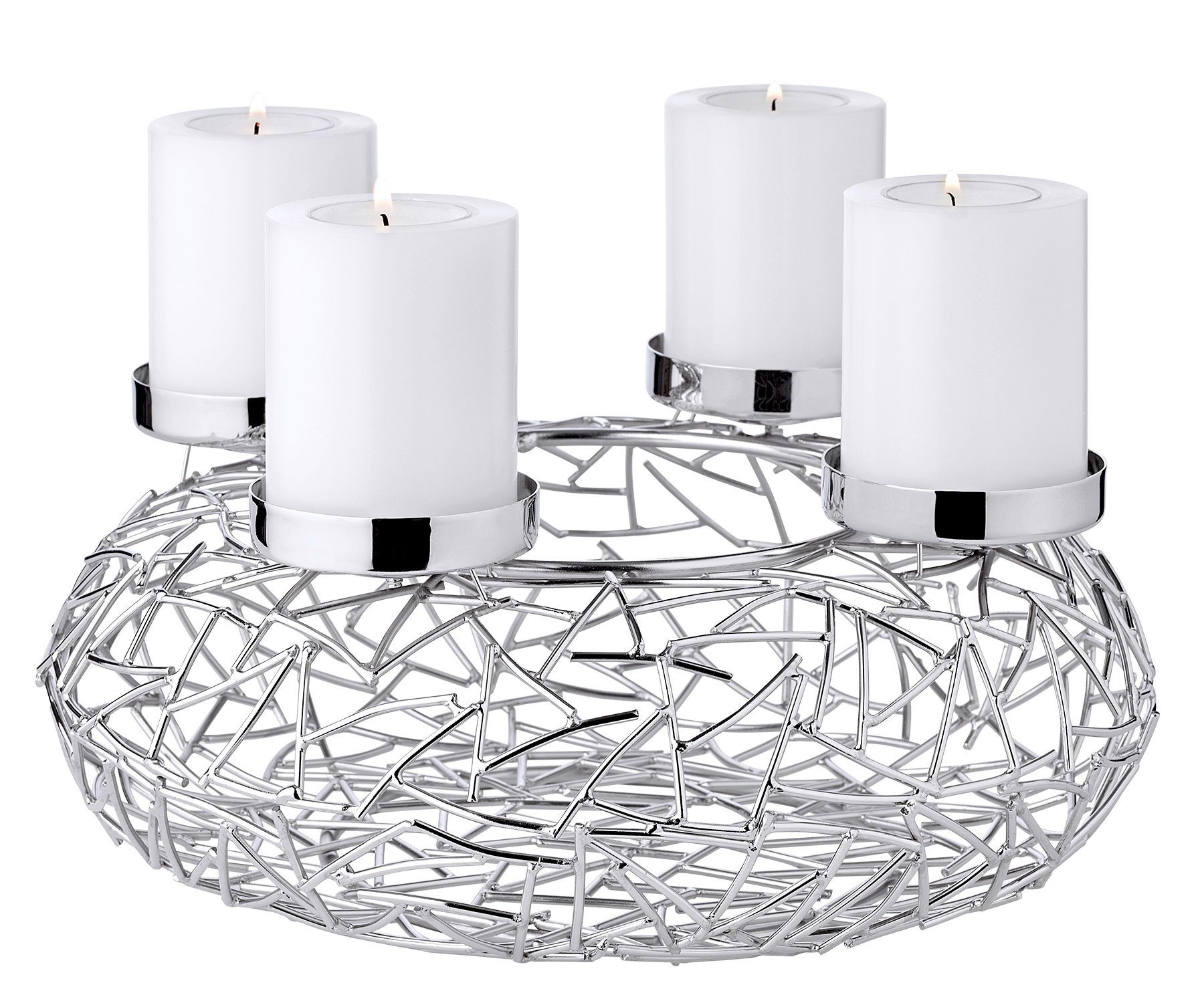 EDZARD Adventskranz Milano M, (28 cm) Kerzenhalter für Stumpenkerzen, Adventsleuchter als Weihnachtsdeko für 4 Kerzen á Ø 6 cm, Kerzenkranz als Tischdeko mit Silber-Optik, vernickelt