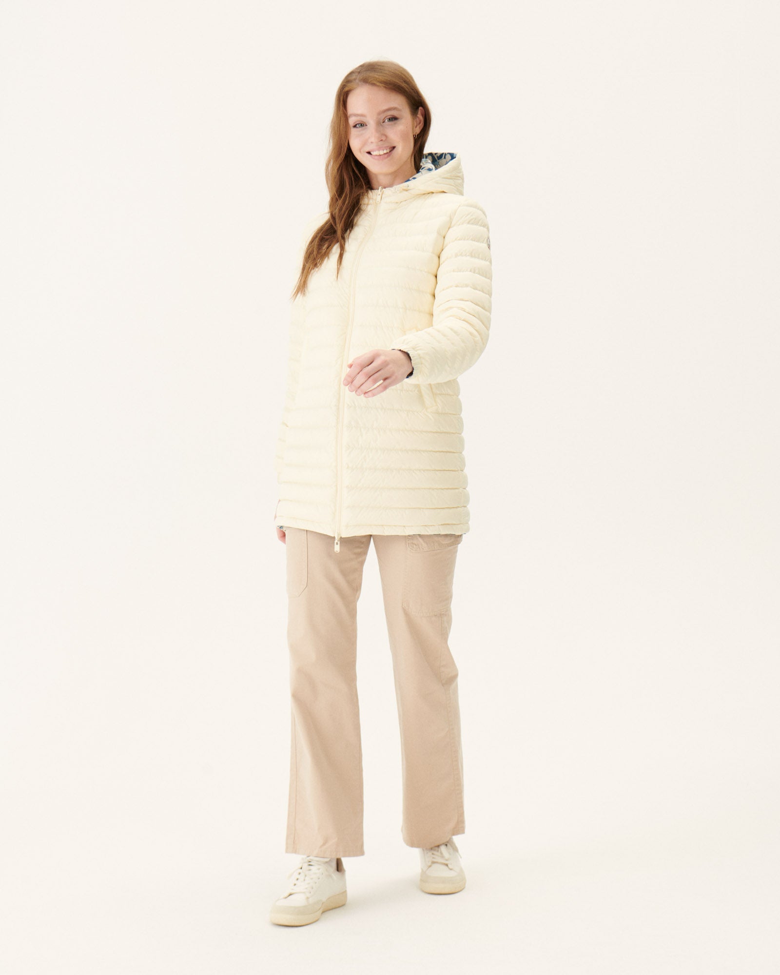 Doudoune longue réversible imprimé Monogram écru/Ecru Roma