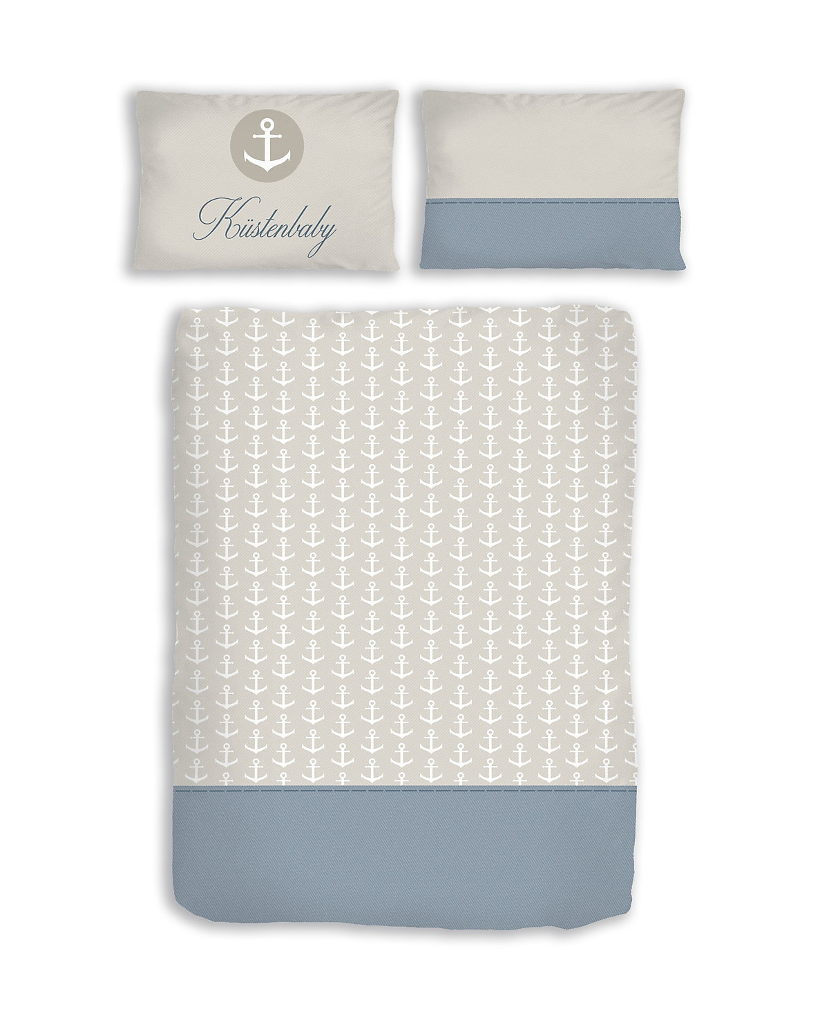 Kinder-Bettwäsche Jungen und Mädchen maritim Küstenbaby Anker, Renforcé, 100 x 135 cm + 40 x 60 cm
