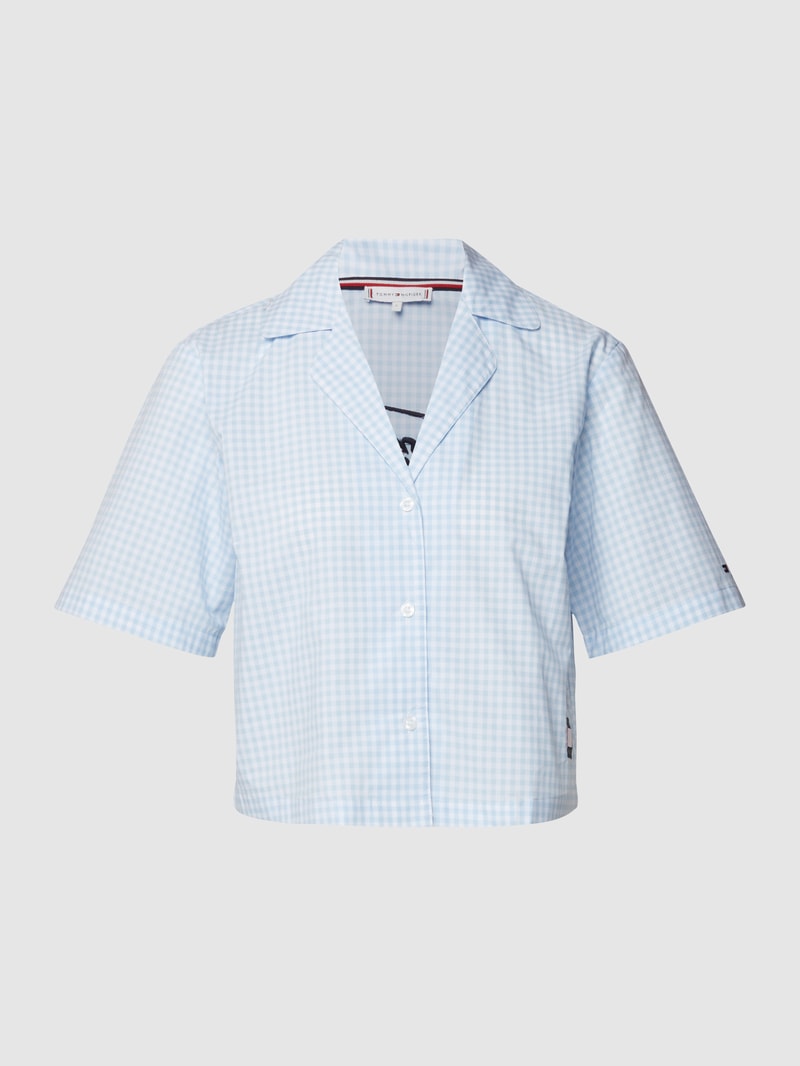 Pyjama-Oberteil mit Label-Patch in hellblau