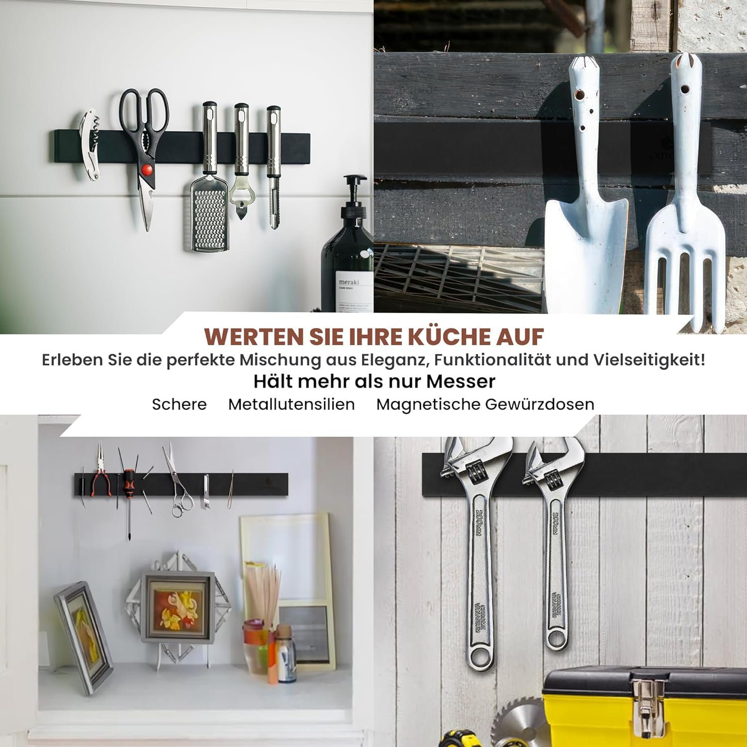 Exitoso Messerleiste - Magnetleiste Messer selbstklebend 40cm, Bombenfester Halt - Schwarzes Silikon