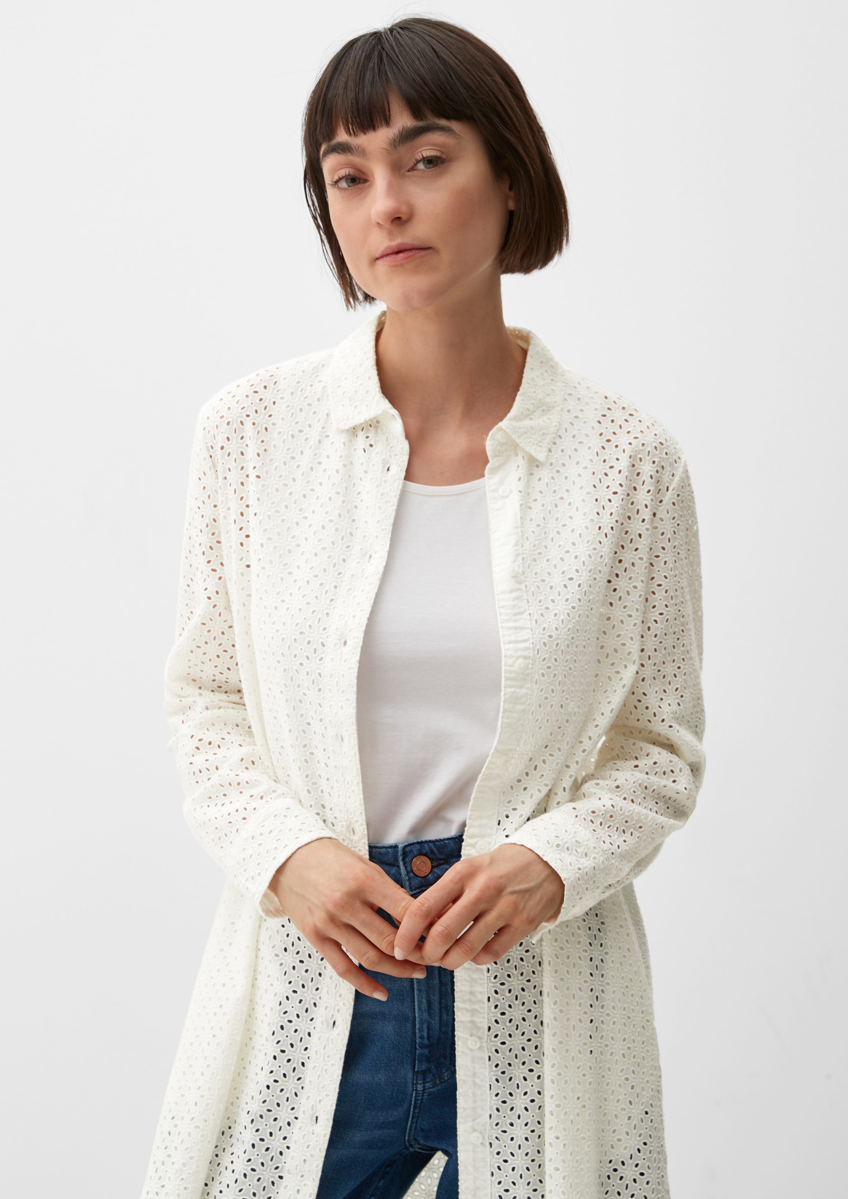 s.Oliver Langarmbluse Longbluse aus Broderie Anglaise