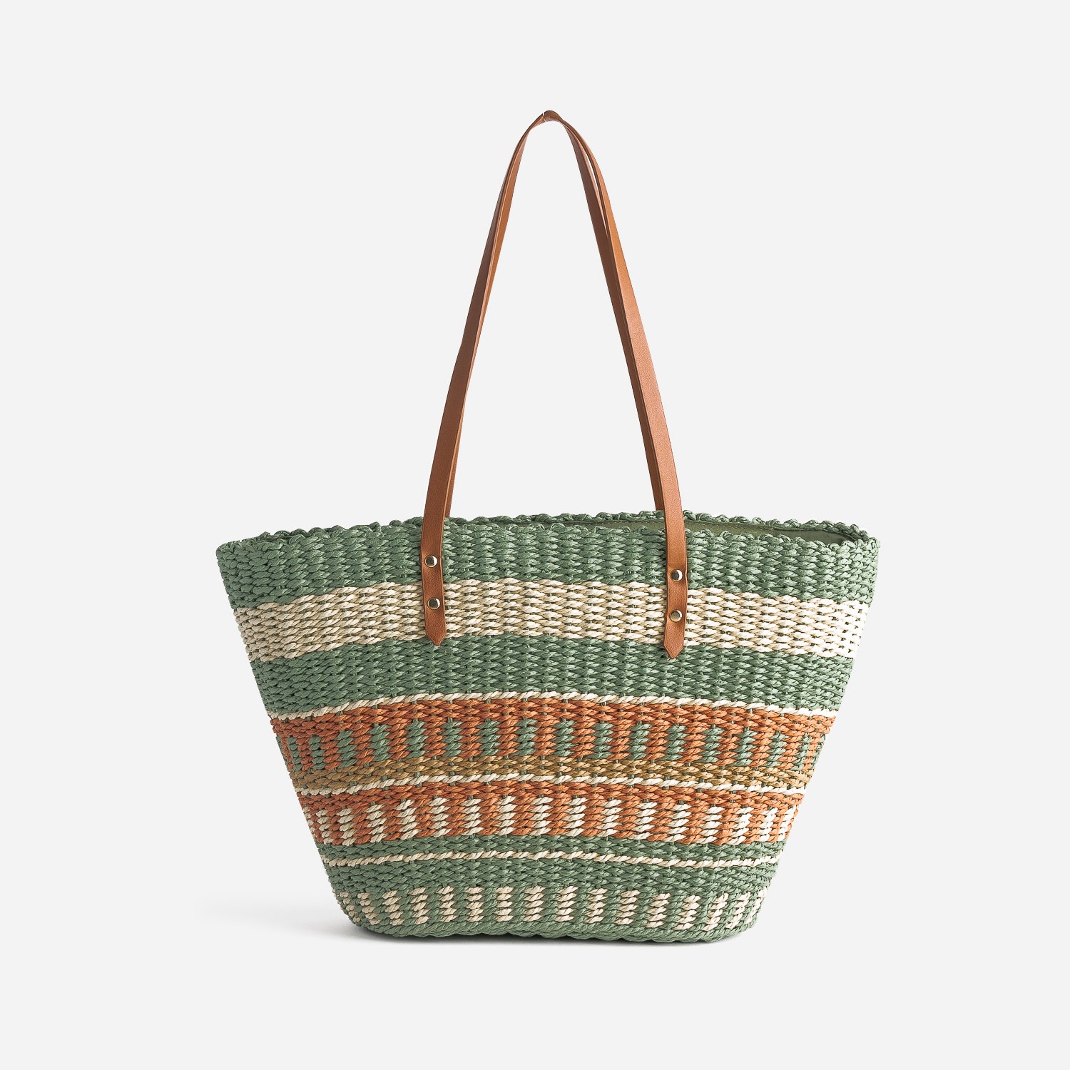 Panier kaki, écru, terracotta, beige tressé
