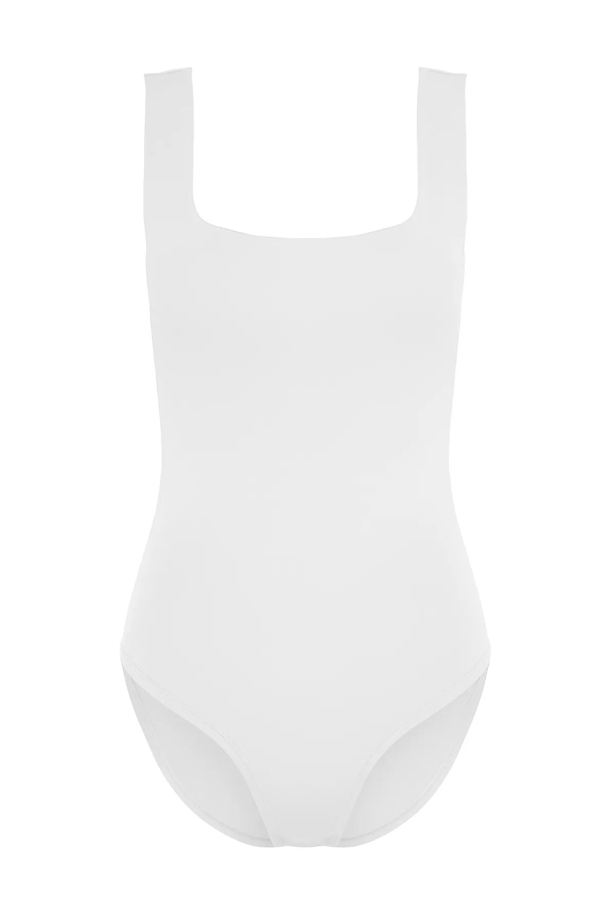 Trendyol Collection  Weißer taillierter/körperbetonter Rücken, detaillierter quadratischer Kragen, flexibler Strickbody mit Druckknöpfen TWOSS24BD00026