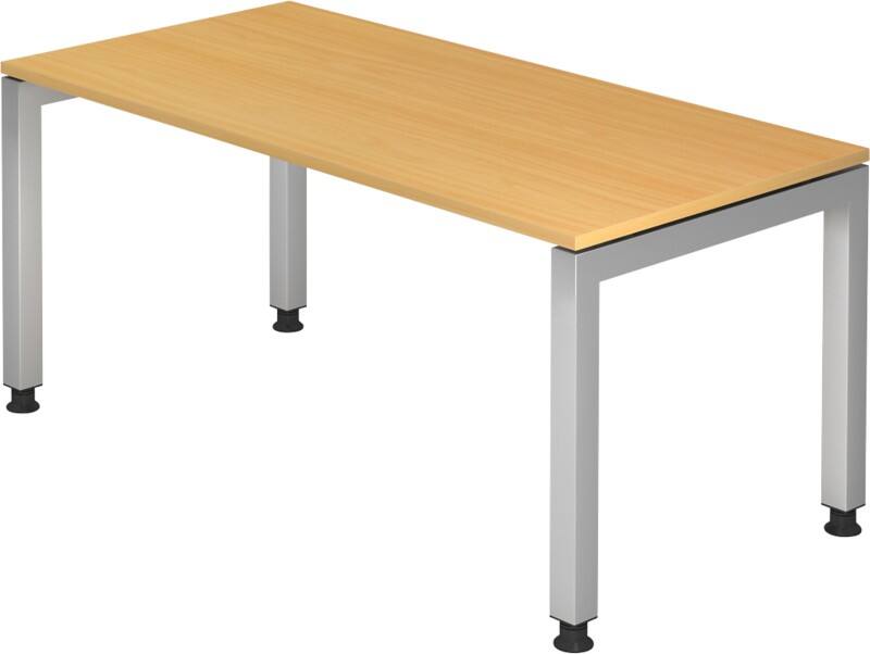 Hammerbacher J Serie Höhenverstellbarer Schreibtisch Rechteckig Buche Holz Silber 4 Füße 1.600 x 680 mm