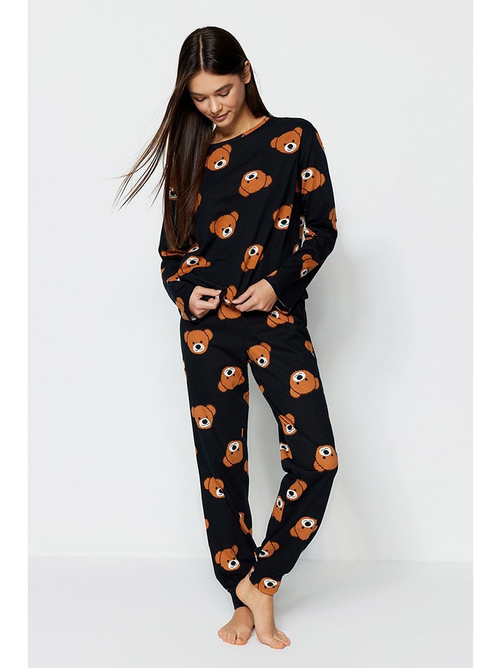 trendyol Pyjama in Schwarz/ Hellbraun günstig kaufen