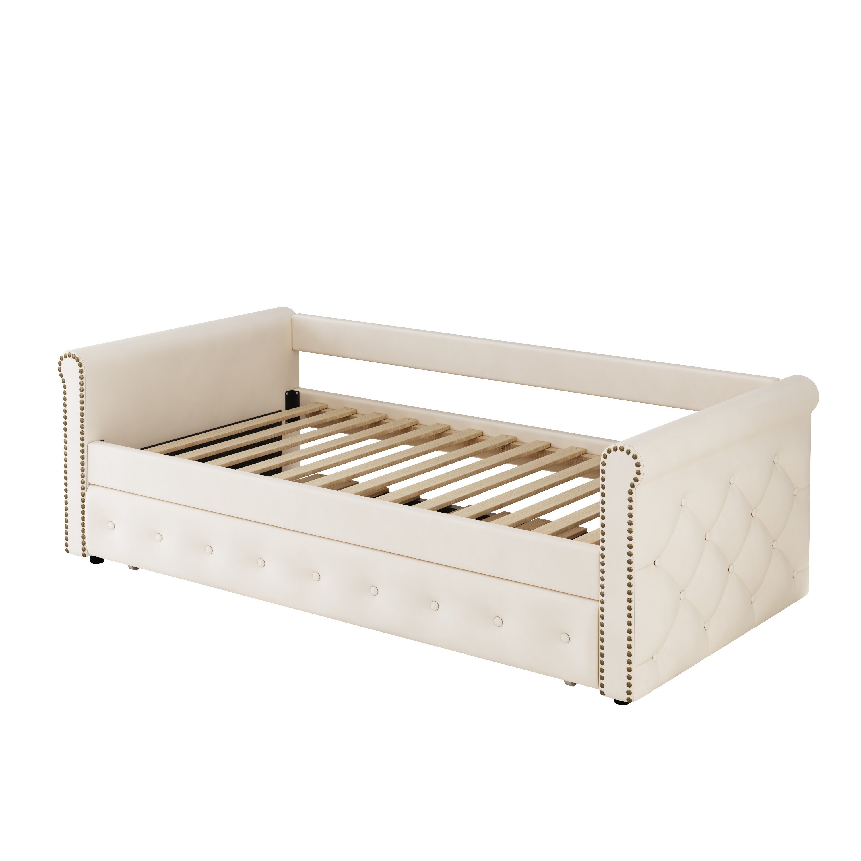 WISHDOR Bett Schlafsofa Kinderbett Polsterbett Tagesbett Daybett 90x200 cm (ausziehbares Schlafsofa, hautfreundlicher Samtstoff), ohne Matratze