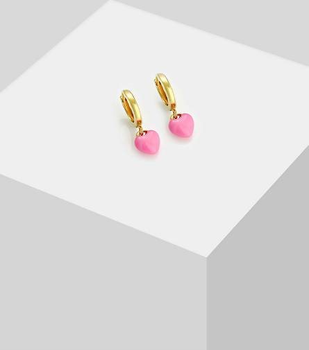 Elli Ohrringe Kinder Herz Creole Rosa Emaille Cute 925 Silber