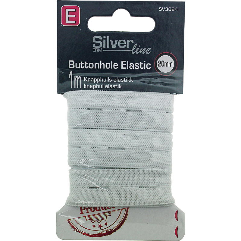 Knapphullsstrikk 1 m x 20 mm, hvit
