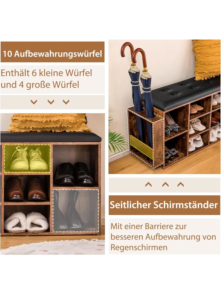 COSTWAY Schuhbank mit verstellbaren Ablagen in Braun günstig kaufen onesize
