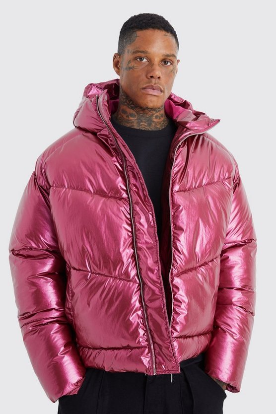 Glänzende Steppjacke mit Kapuze