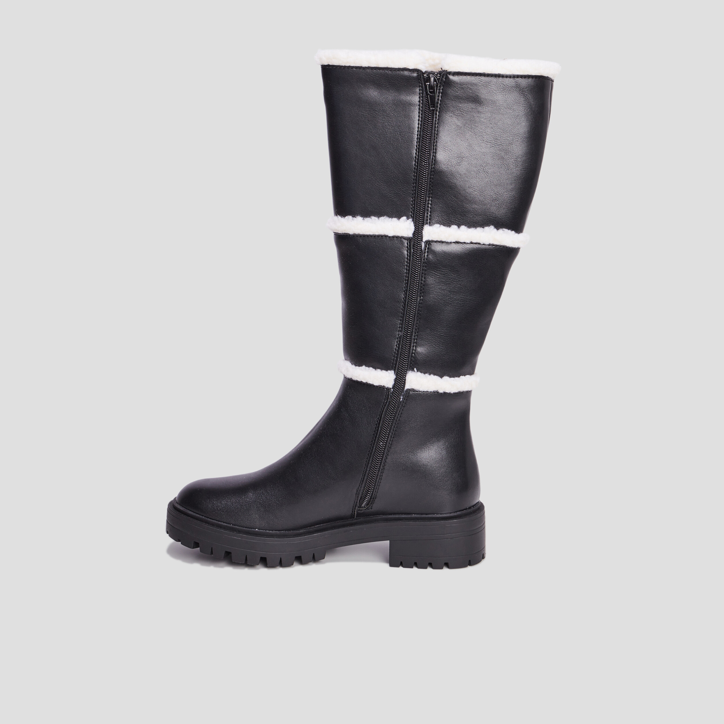 Bottes bandes imitation laine mouton noir femme | La Halle