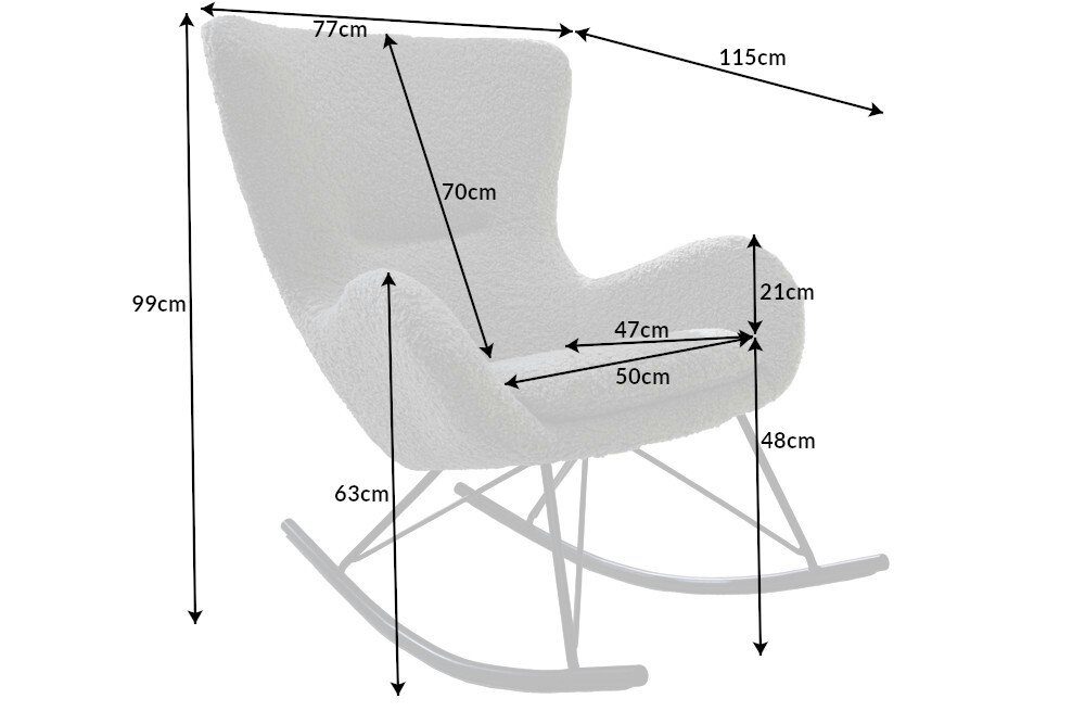 riess-ambiente Schaukelstuhl SCANDINAVIA SWING hellgrau / schwarz (Einzelartikel, 1 St), Wohnzimmer · Bouclé · Metall · Teddystoff · Schlafzimmer