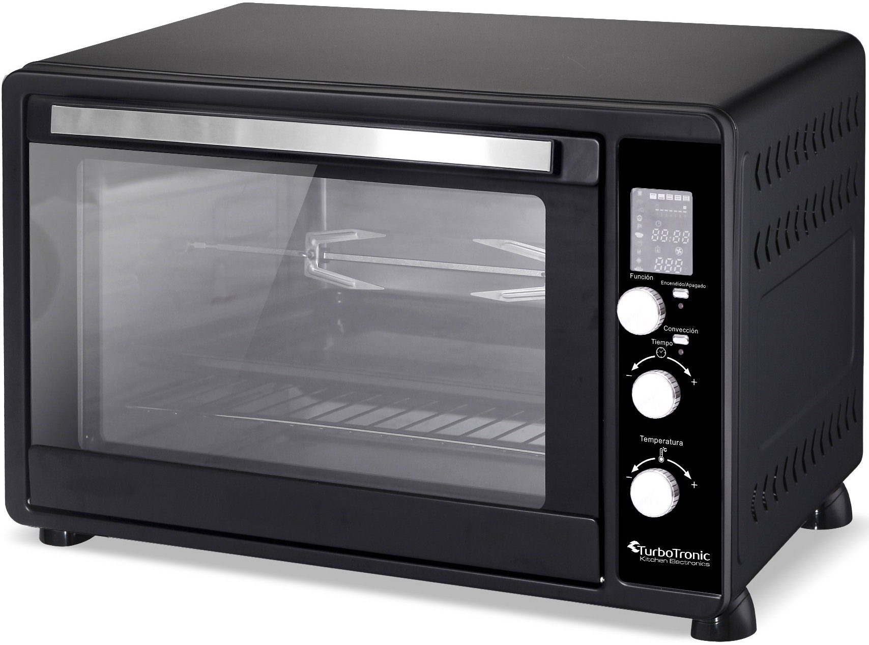 TurboTronic by Z-Line Minibackofen 45 L mit Umluft Drehspieß 2000W 2x Backblech Gitter Kompakt Elektro, Mini Tisch Backofen Camping Pizzaofen Digital
