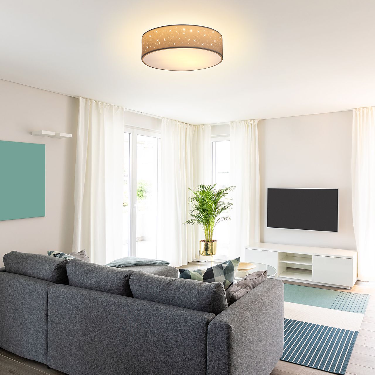 Casaria monzana® Deckenlampe Weiß Stoff Ø38cm Sternenhimmel