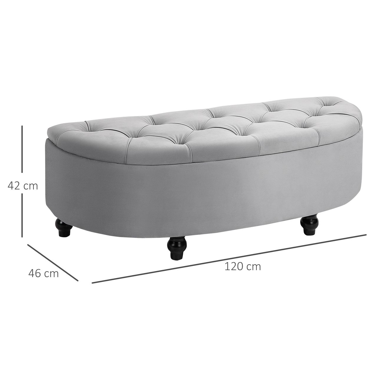 HOMCOM Sitzbank Sitzhocker Sitztruhe Aufbewahrungsbox Fußbank mit Stauraum geöffnetem Deckel für Schlafzimmer Velvet-Touch Gummiholz Grau 120 x 46 x 42 cm