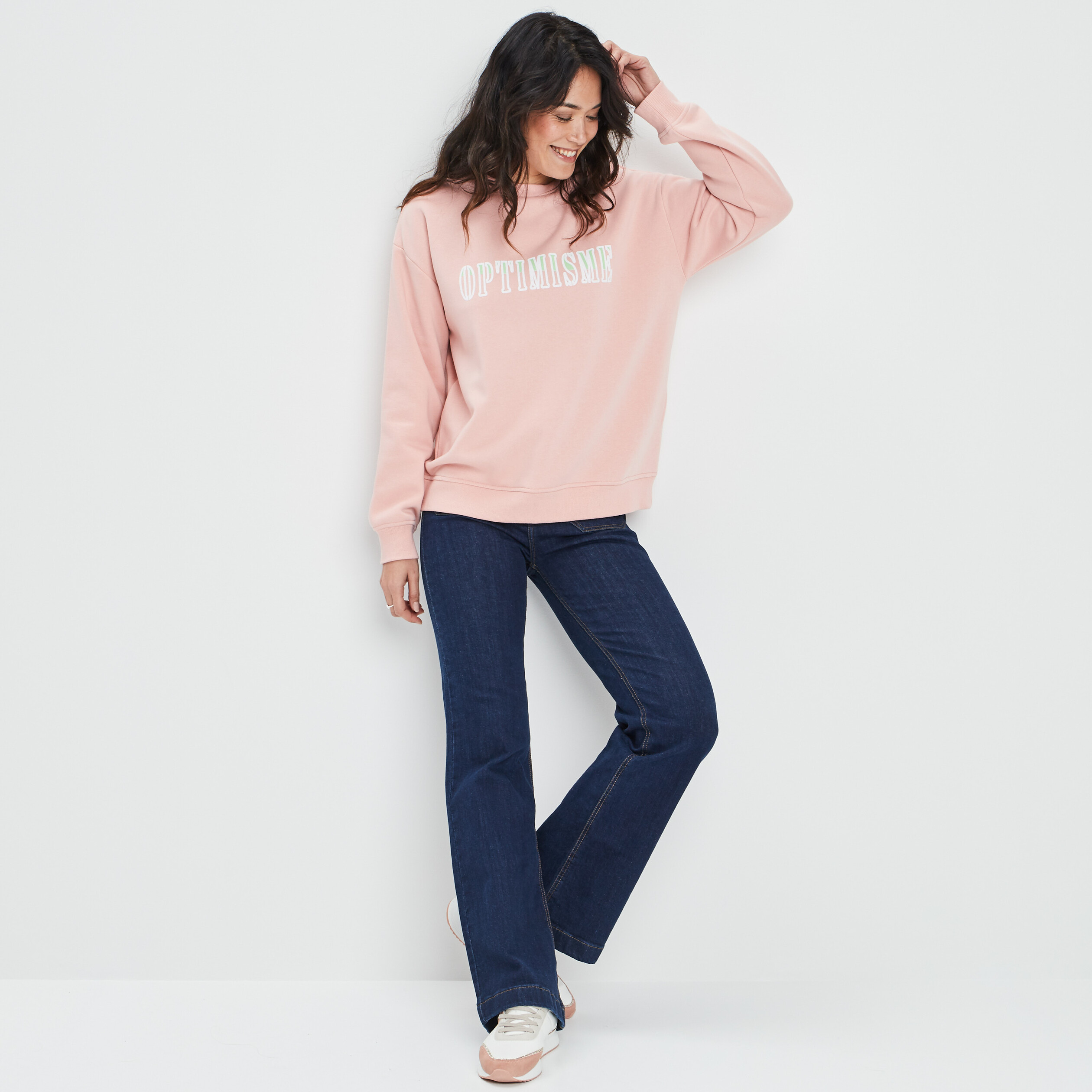 Sweat molleton avec col rond rose poudrée femme | La Halle