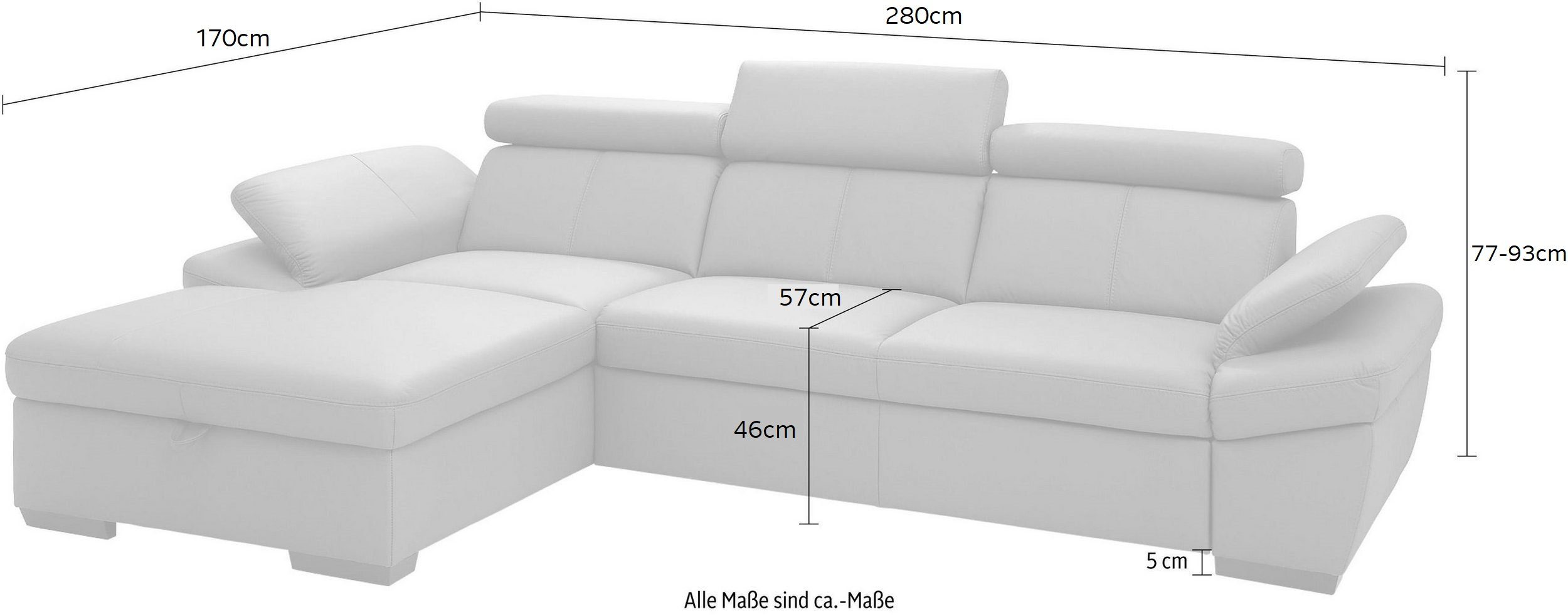 exxpo - sofa fashion Ecksofa Salerno, inklusive Kopfteil- und Armteilverstellung, wahlweise mit Bettfunktion