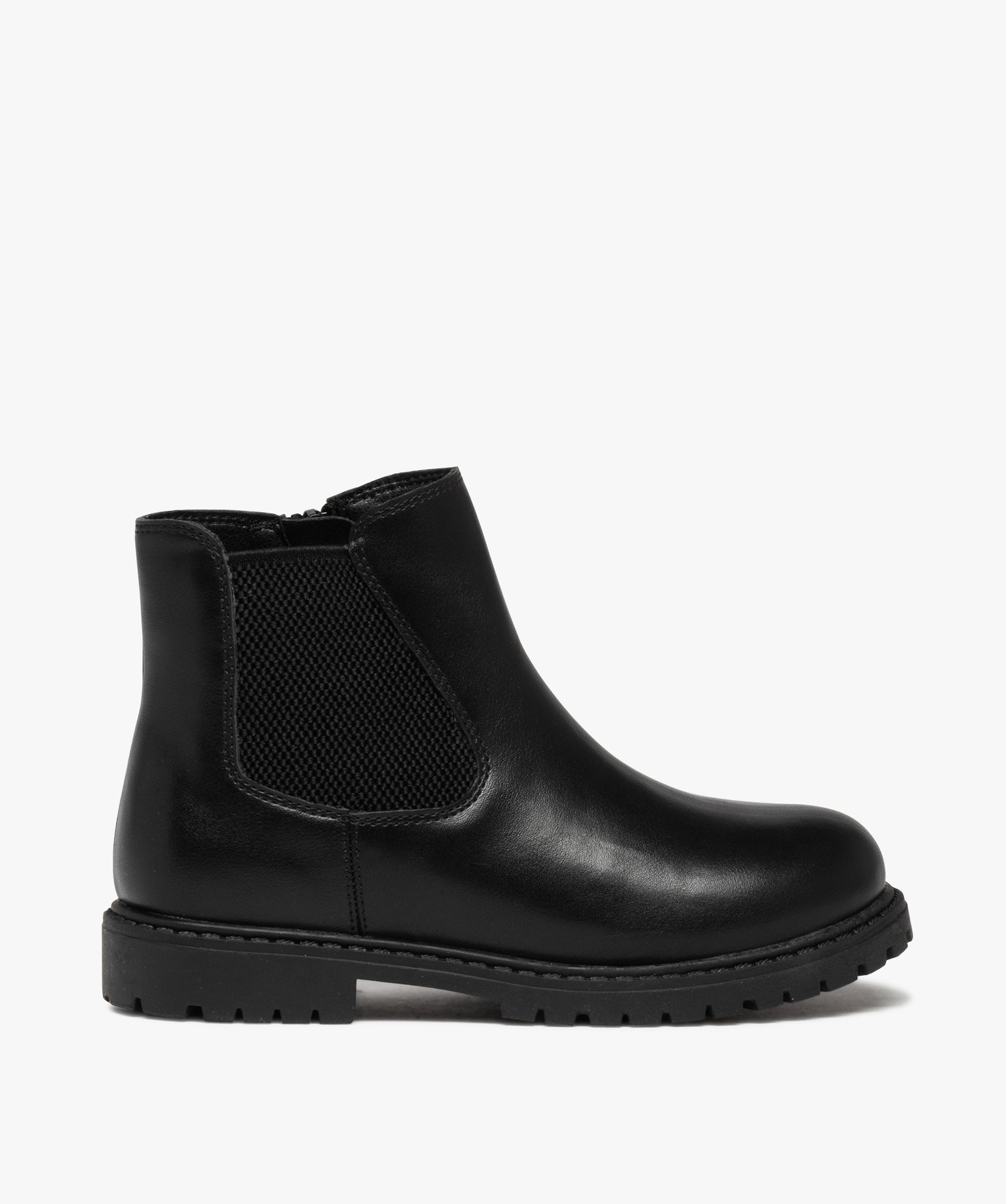 Boots fille style Chelsea unies à semelle crantée noir | GEMO