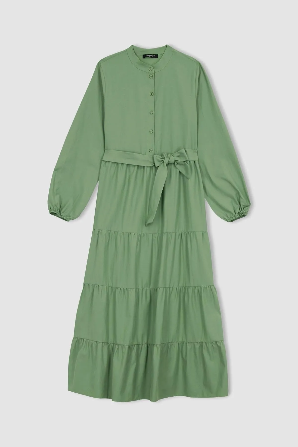 DeFacto  Basic-Maxikleid aus Popeline mit langen Ärmeln und Gürtel und Rundhalsausschnitt