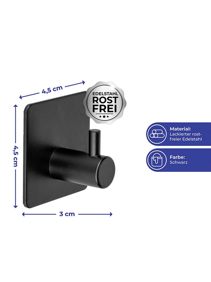 Wenko 2er-Set: Wandhaken in Schwarz - (B)4,5 x (H)4,5 x (T)3 cm günstig kaufen onesize