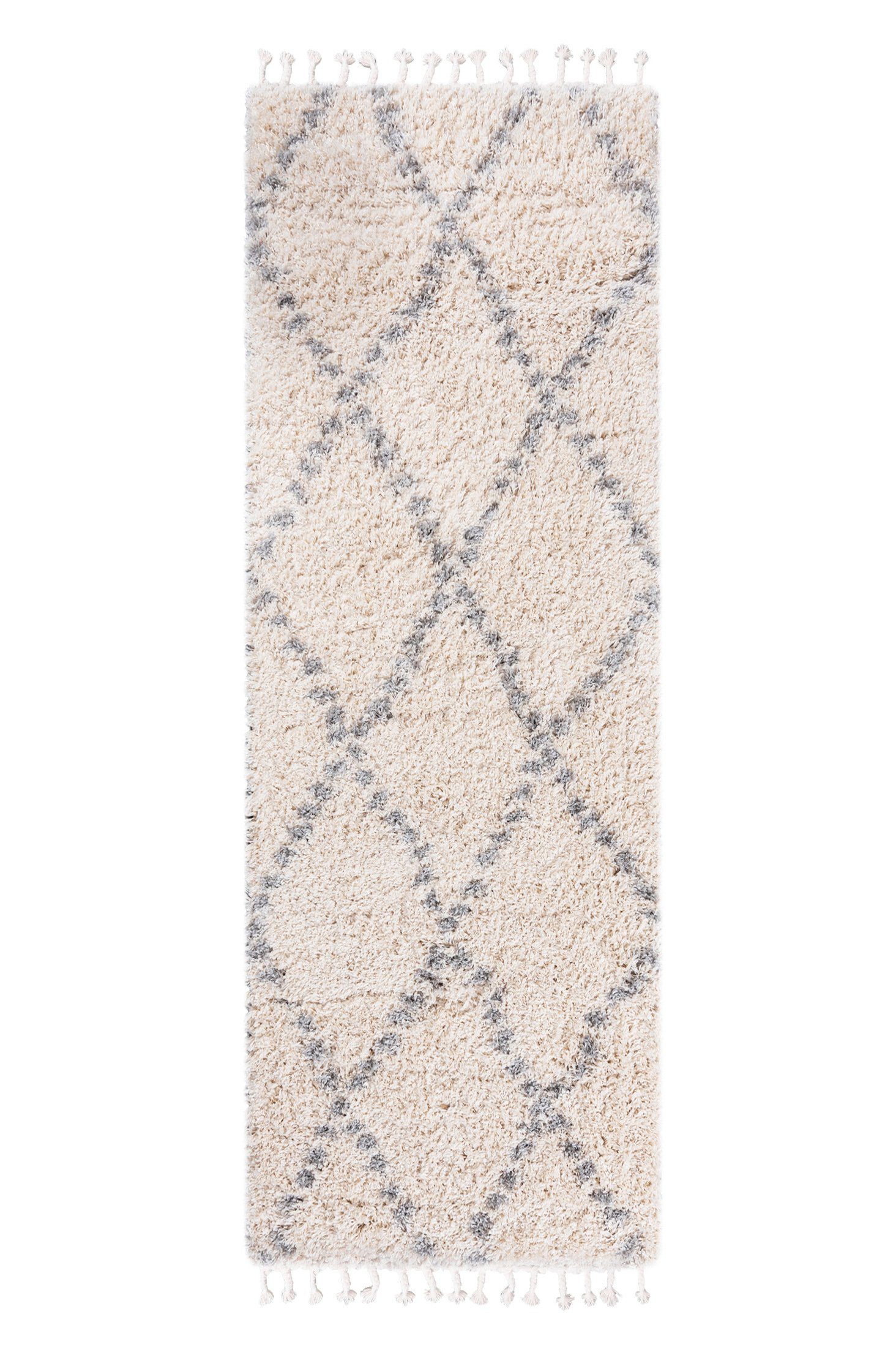 Läufer Läufer Hochflor Shaggy für Wohnzimmer - Höhe 35 mm Fransen Creme, Mazovia, 60 x 200 cm, Pflegeleicht, Boho - look, Langflor, Rechteckig, Weich