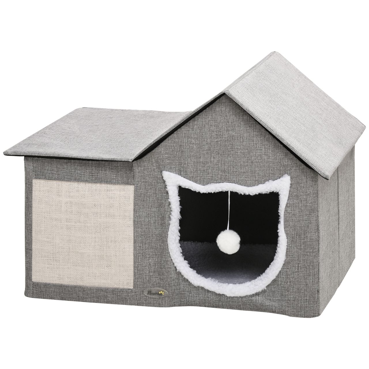 PawHut Katzenhöhle, Katzenhaus mit Kratzfläche, Doppeltüren, Spielball Polyester
