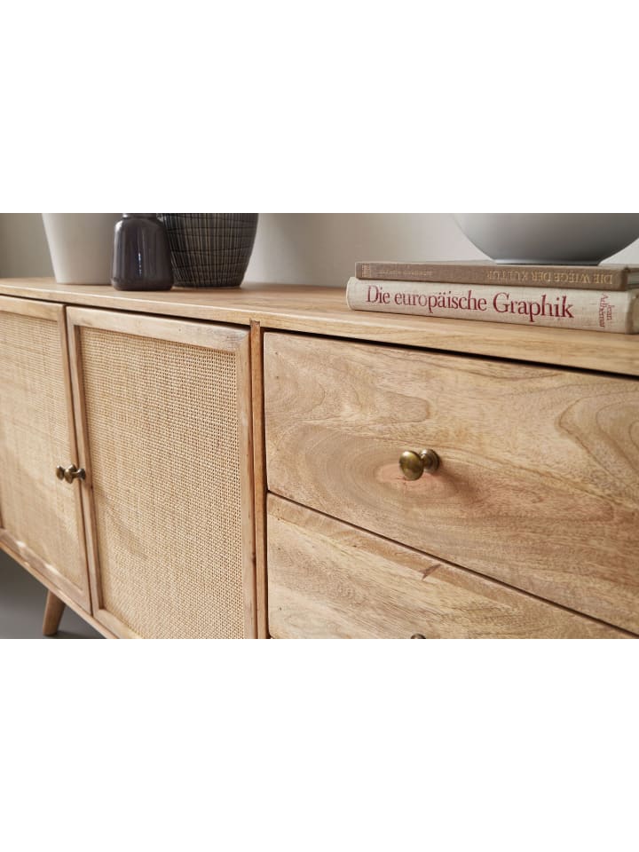 KADIMA DESIGN Design Sideboard 140x75x40 cm Mango Massivholz / Rattan, Kommode 3 günstig kaufen onesize