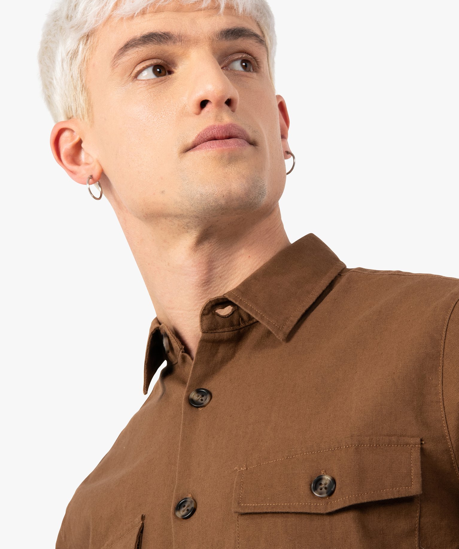 Surchemise homme en lin et coton avec poches poitrine marron | GEMO
