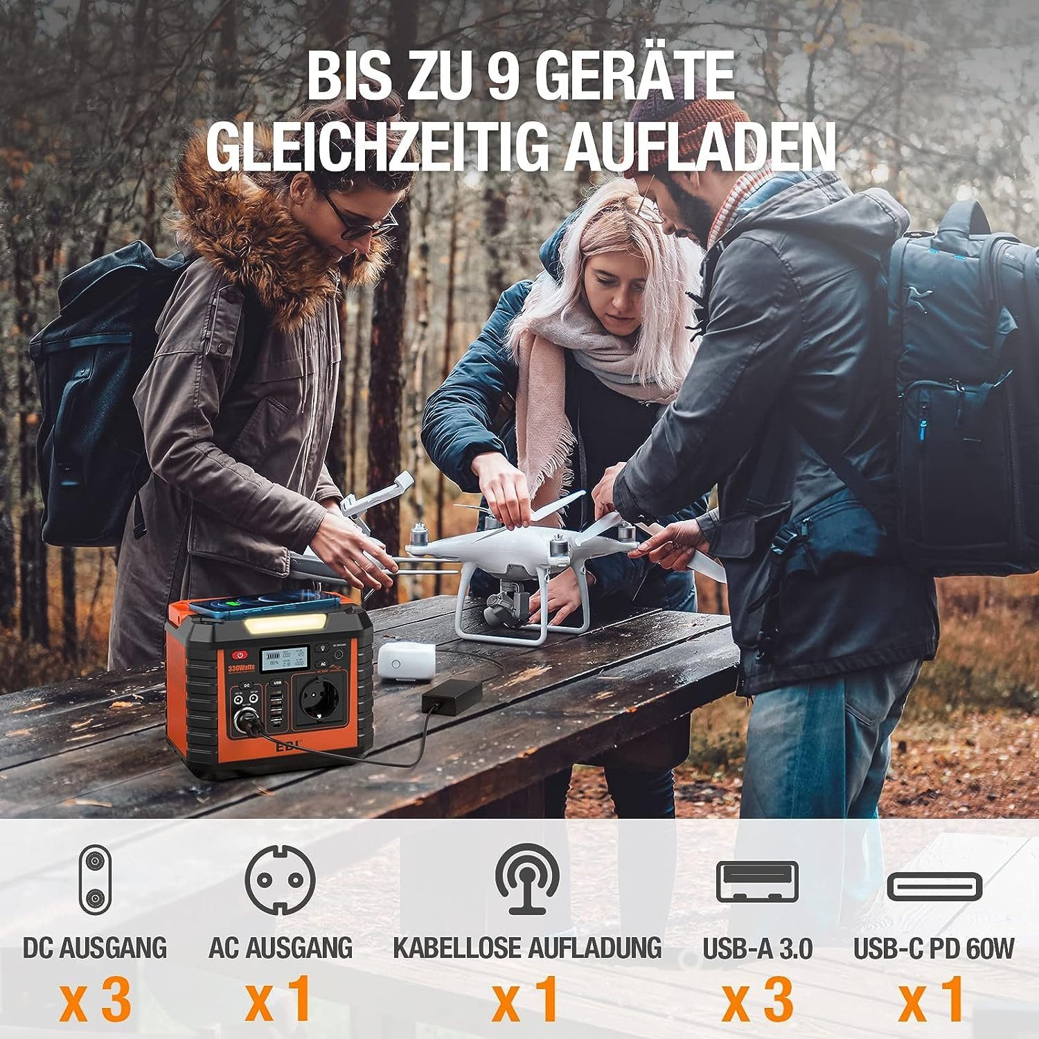 EBL Stromerzeuger 330W Tragbarer Powerstation mit Solarpanel,288Wh Stromerzeuger, (1-tlg), für Outdoor Camping
