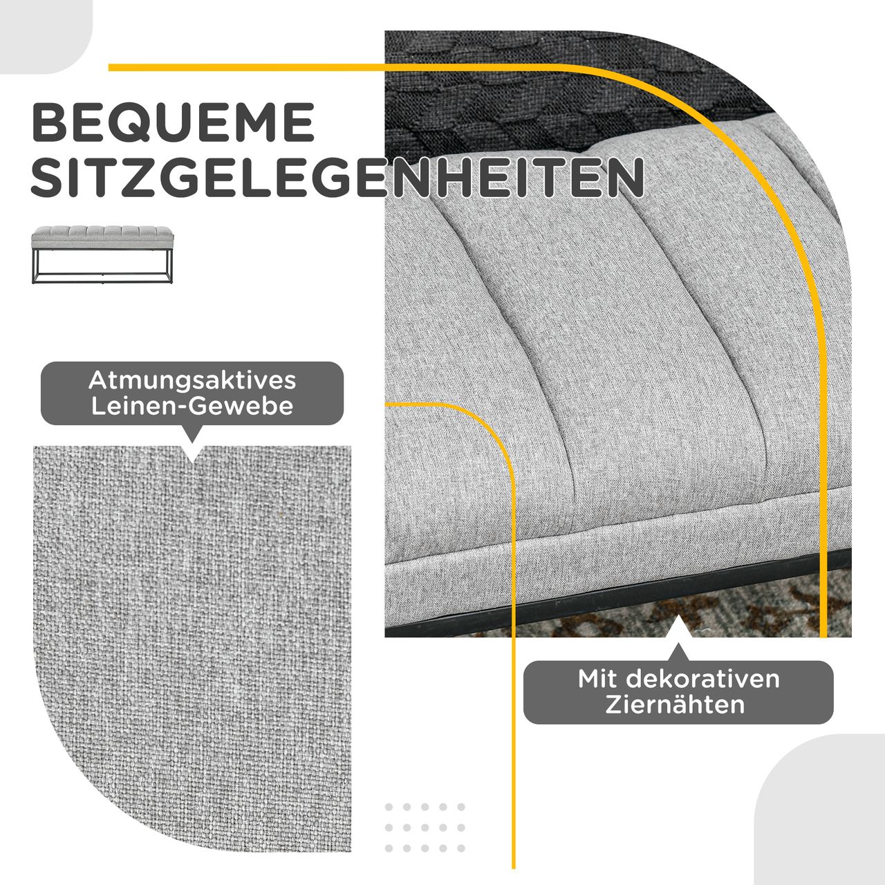 HOMCOM Sitzbank Polsterbank in Leinenoptik Schlafzimmerbank bis 200 kg Belastbar