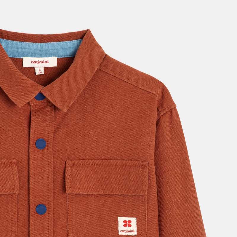 Chemise garçon twill marron sepia Catimini