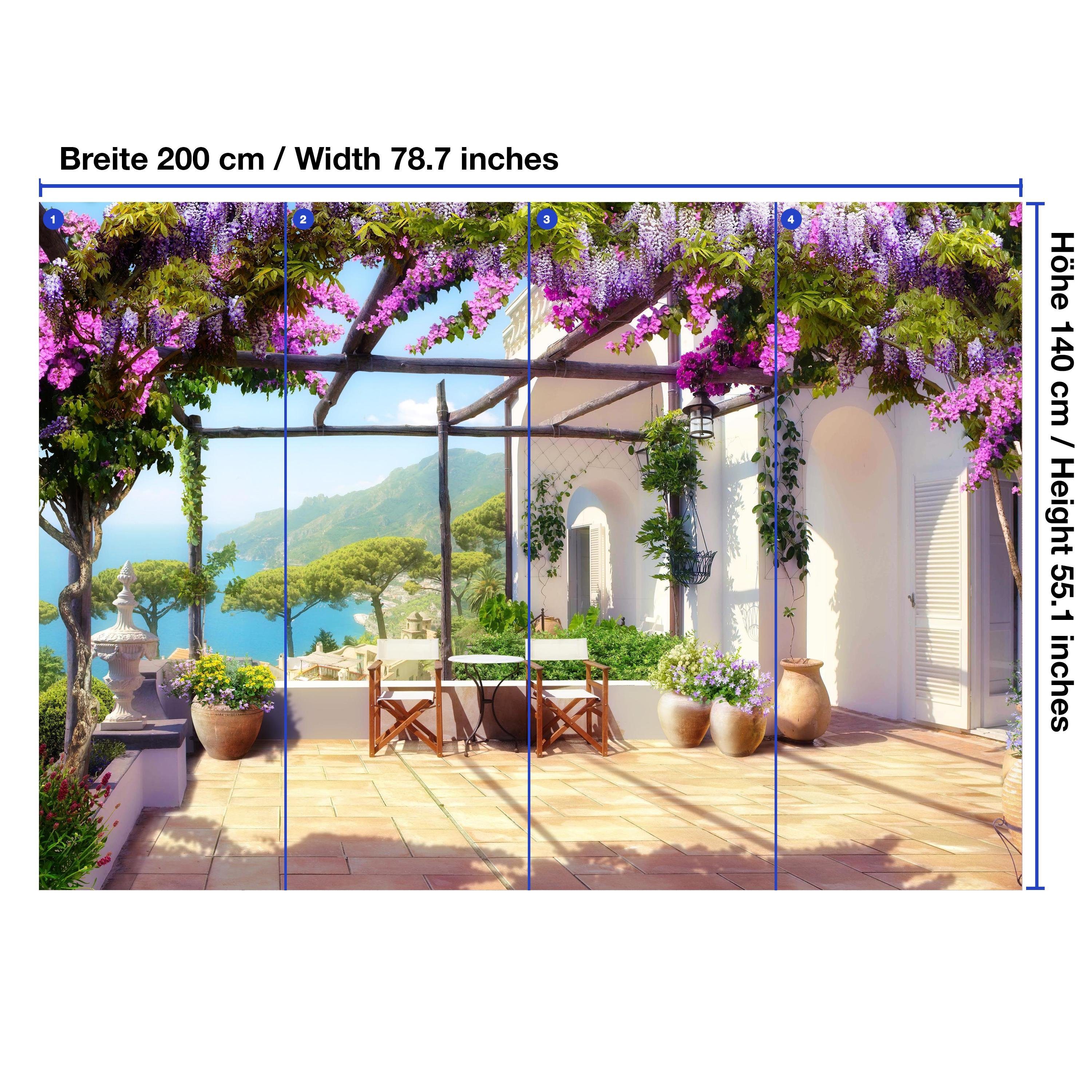 wandmotiv24 Fototapete Pergola Sonnenterrasse, glatt, Wandtapete, Motivtapete, matt, Vliestapete, selbstklebend