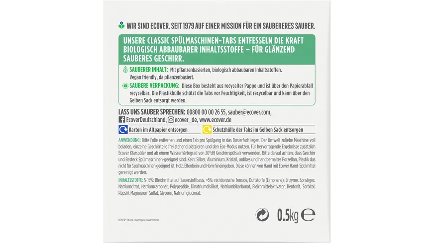 Ecover Tabs Spülmaschine Classic 500 g