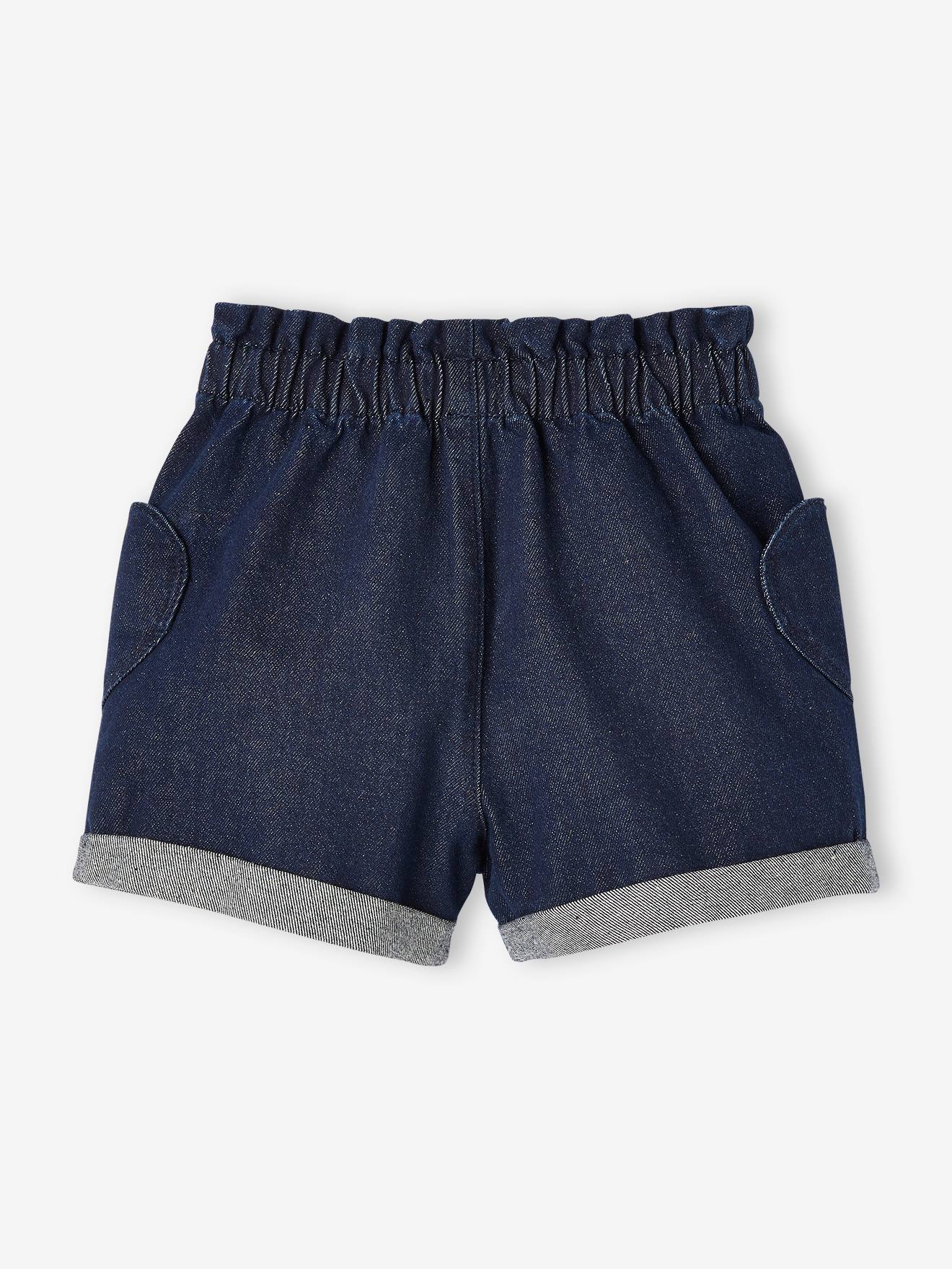 Short en jean style paperbag fille stone