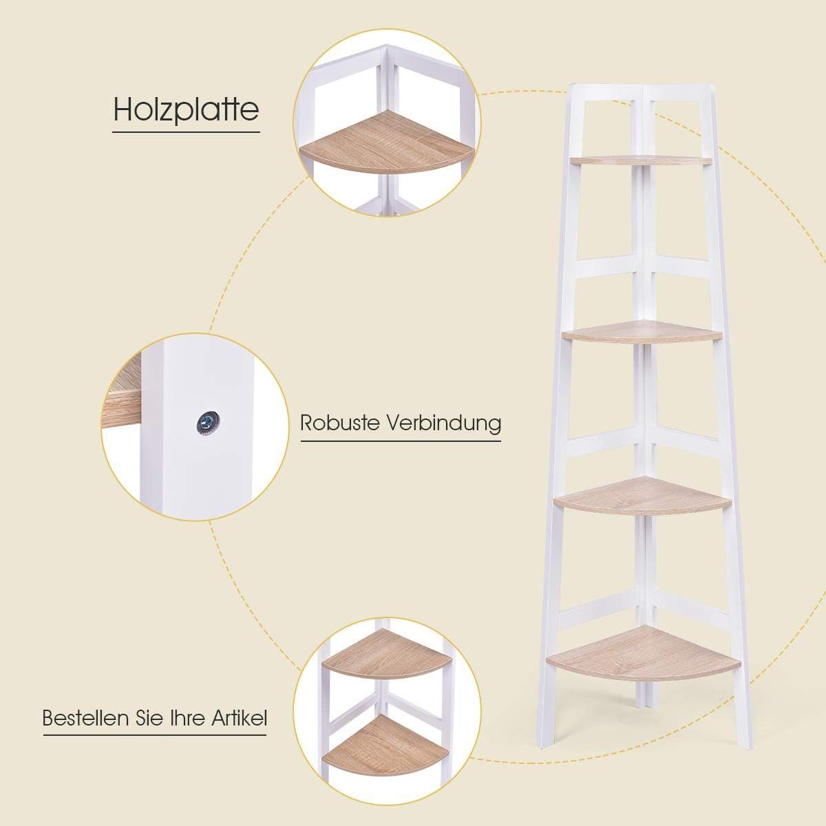 KOMFOTTEU Eckregal Standregal, aus Holz, 4 Ebene