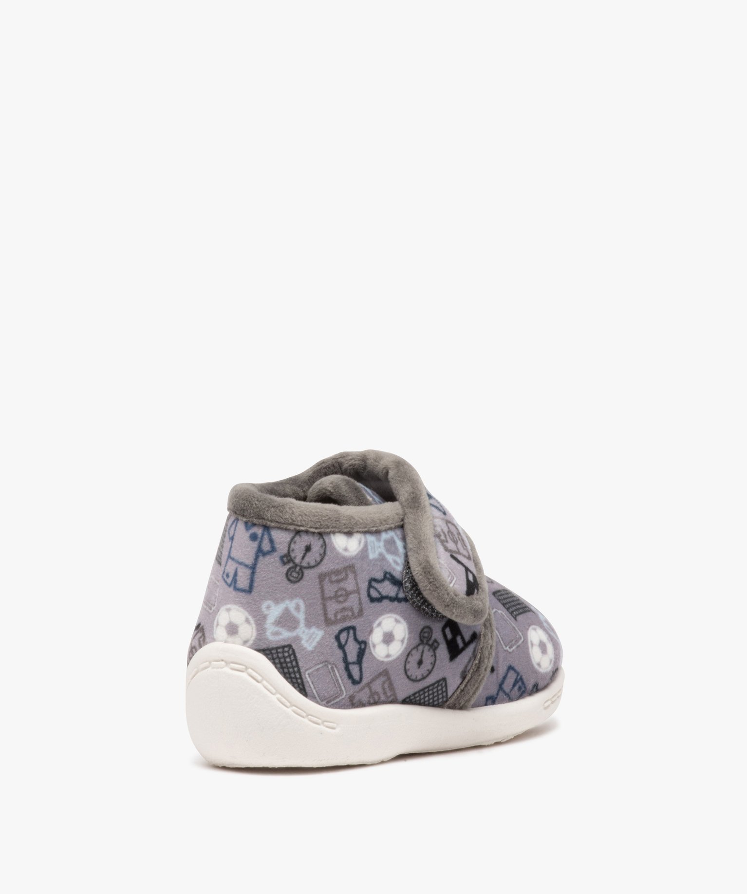 Chaussons Garçon bottillons en velours imprimé et à scratch gris | GEMO