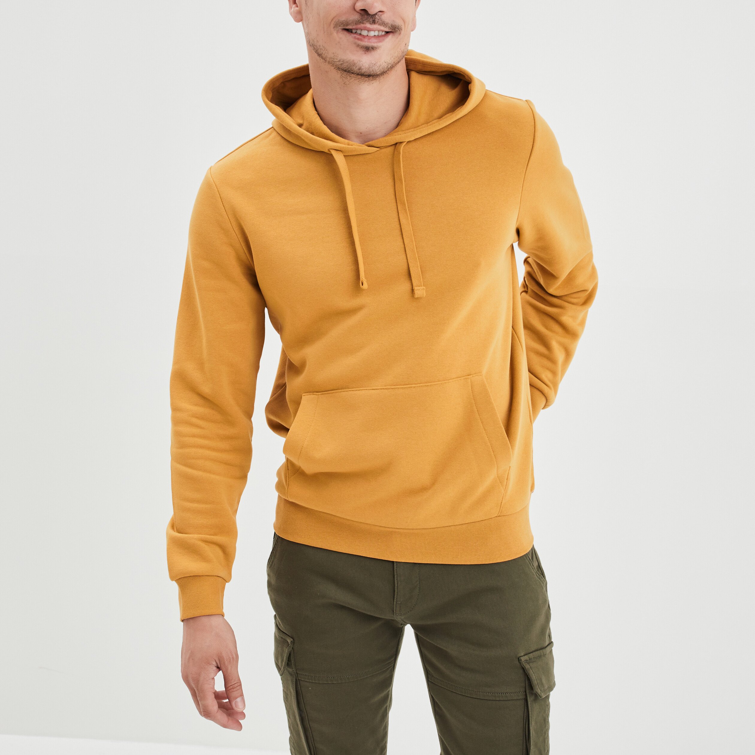 Sweat molleton à capuche hoodie jaune moutarde homme | La Halle