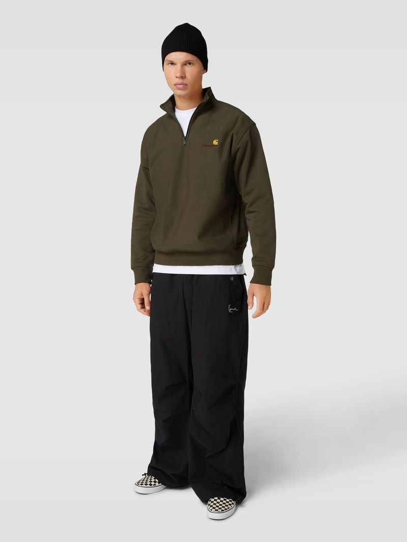 Sweatshirt mit Troyer-Kragen Modell 'AMERICAN SCRIPT' in dunkelgrün