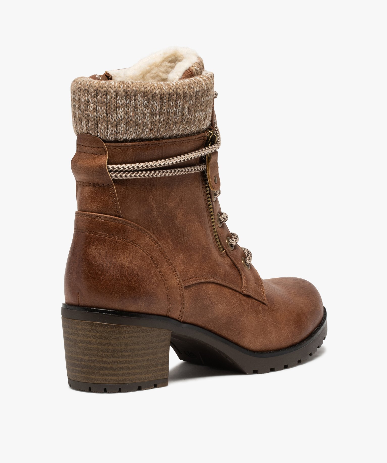 Boots femme à talon et col rembourré en maille camel | GEMO