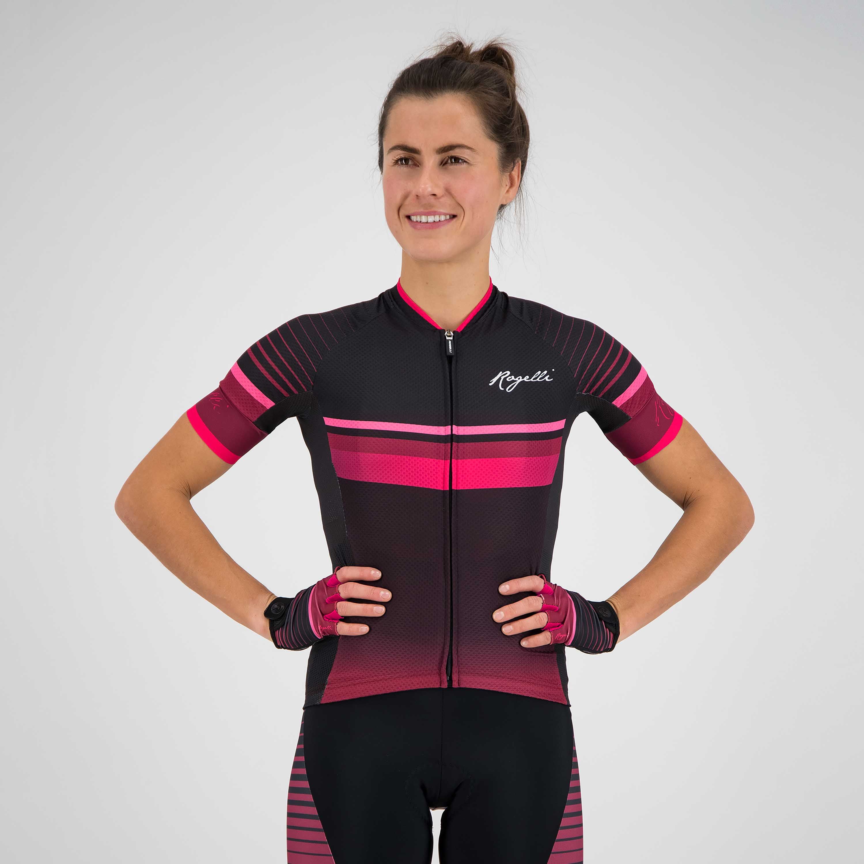 Rogelli Impress Bordeaux/Rosa Damen Radtrikot Kurzarm