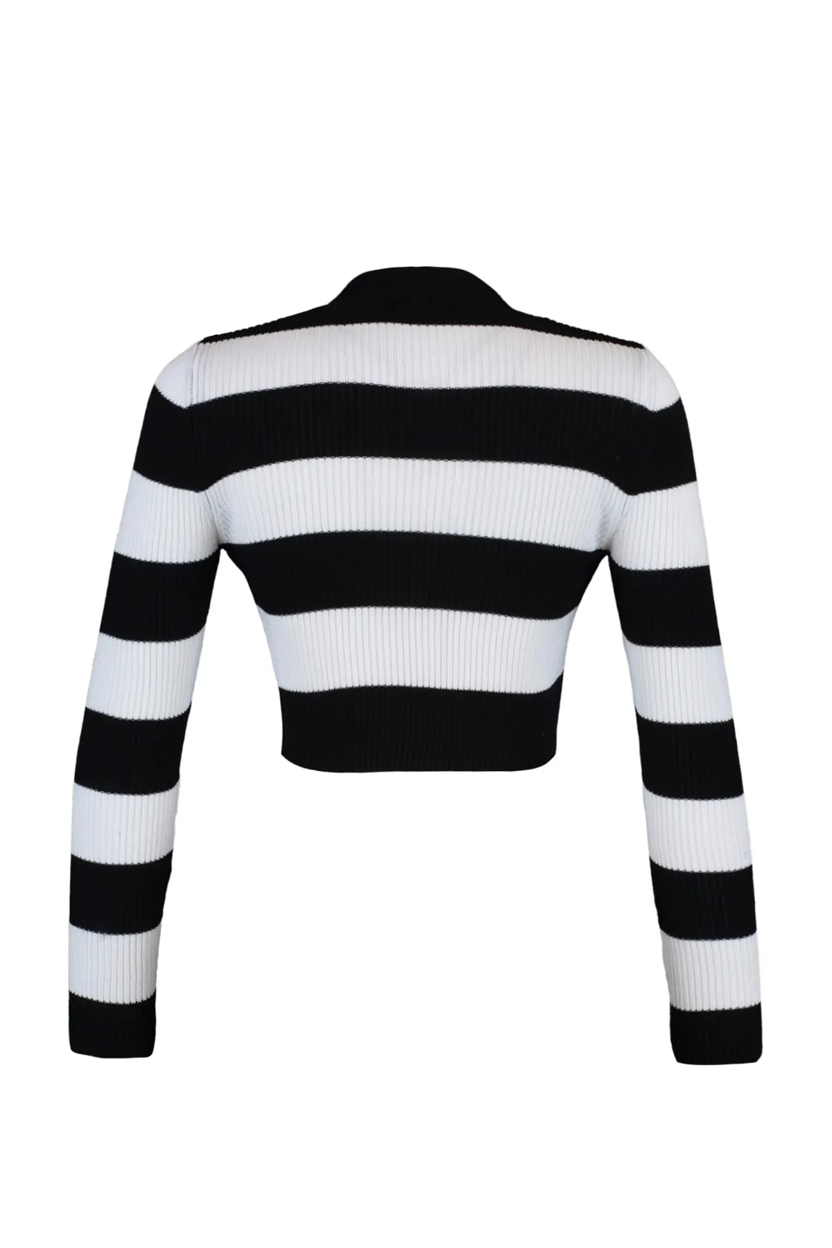 Trendyol Collection  Schwarzer kurzer gestreifter Strickpullover aus Baumwolle TWOAW20KZ0255