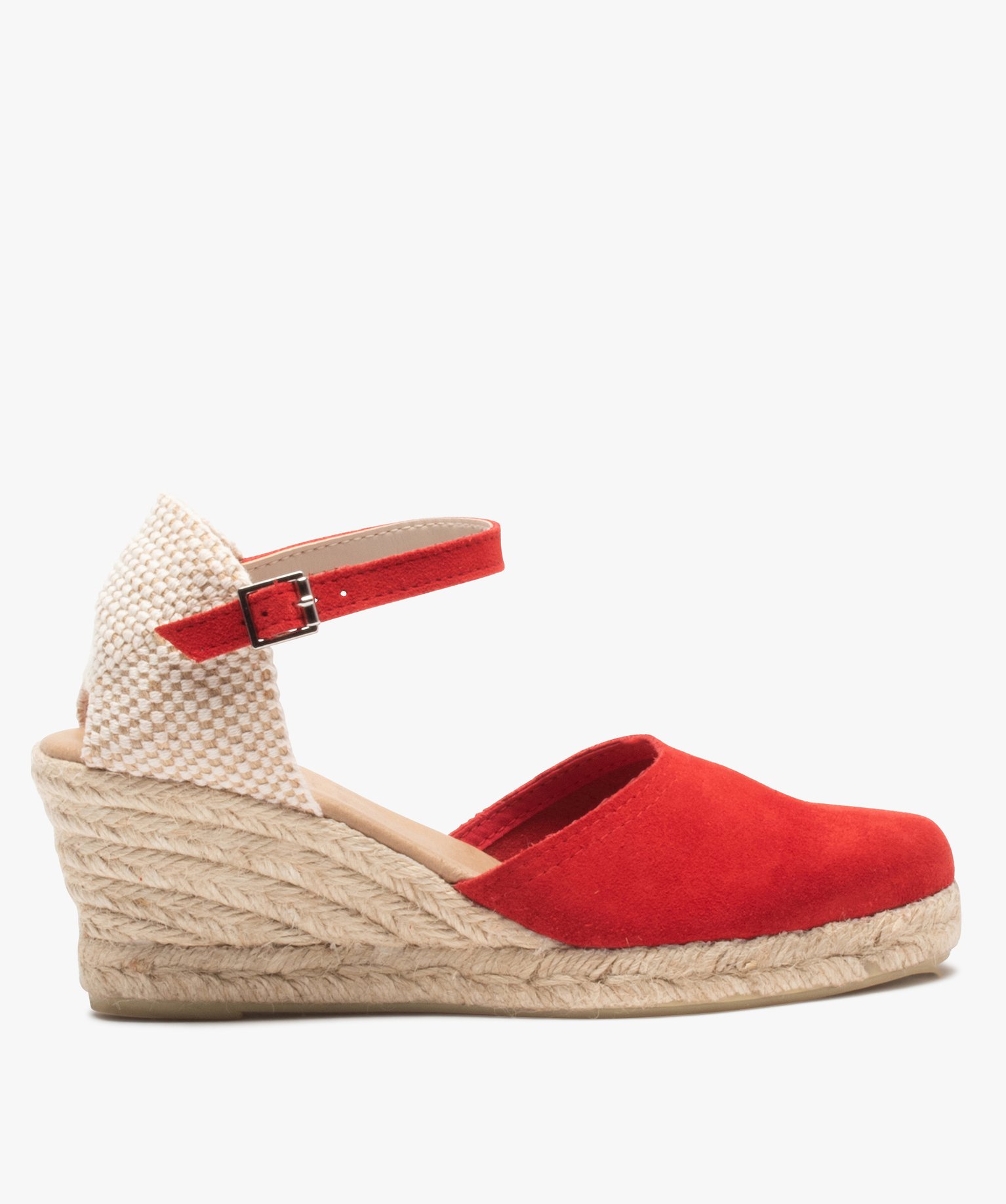 Sandales femme compensées dessus cuir uni rouge | GEMO