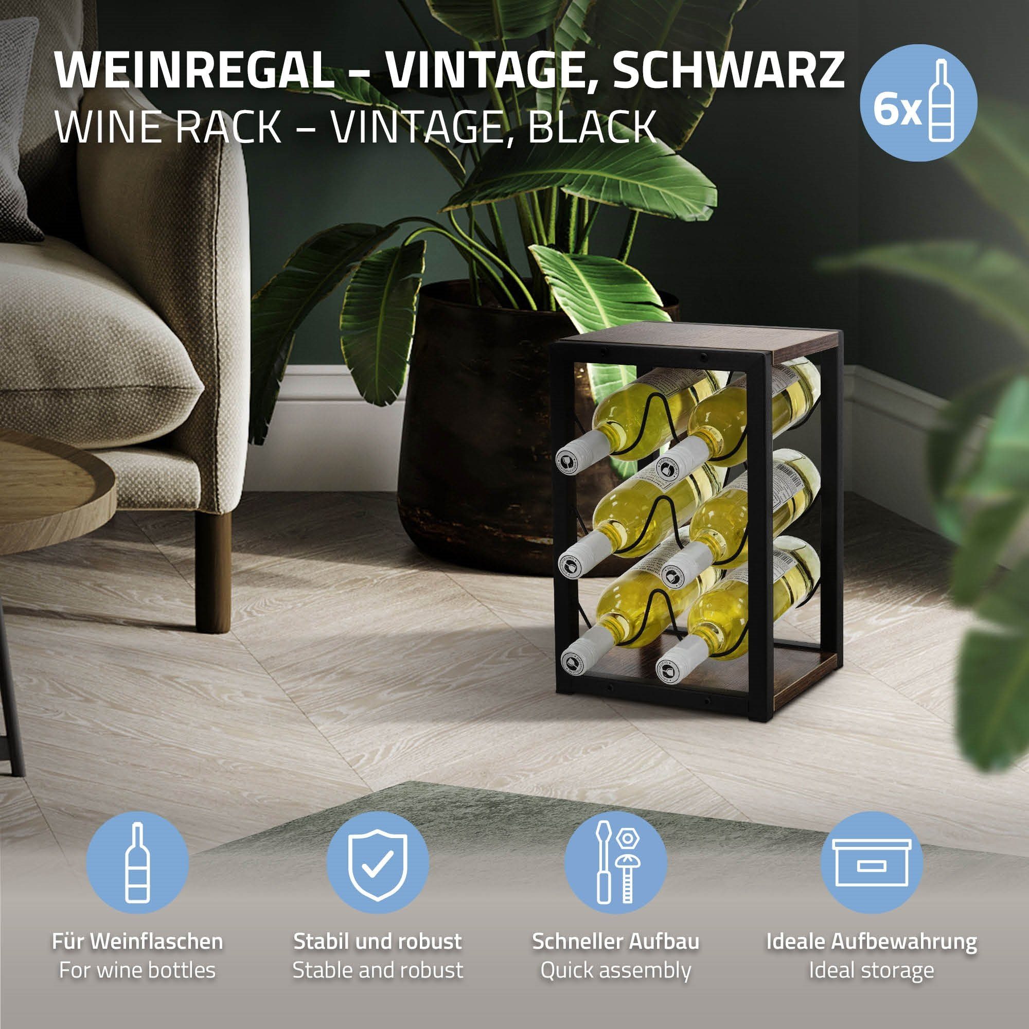 ML-DESIGN Weinregal Flaschenregal Weinhalter Flaschenhalter Flaschenständer Weinständer, 6 Flaschen 24x21x37,5cm Vintage Freistehend Holz & Metall